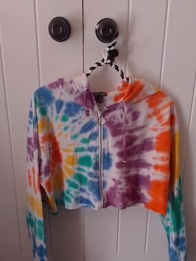 Current Mood Trippy Hippie Tie-dye Cropped Hoodie Rainbow 🌈✨ Oversized